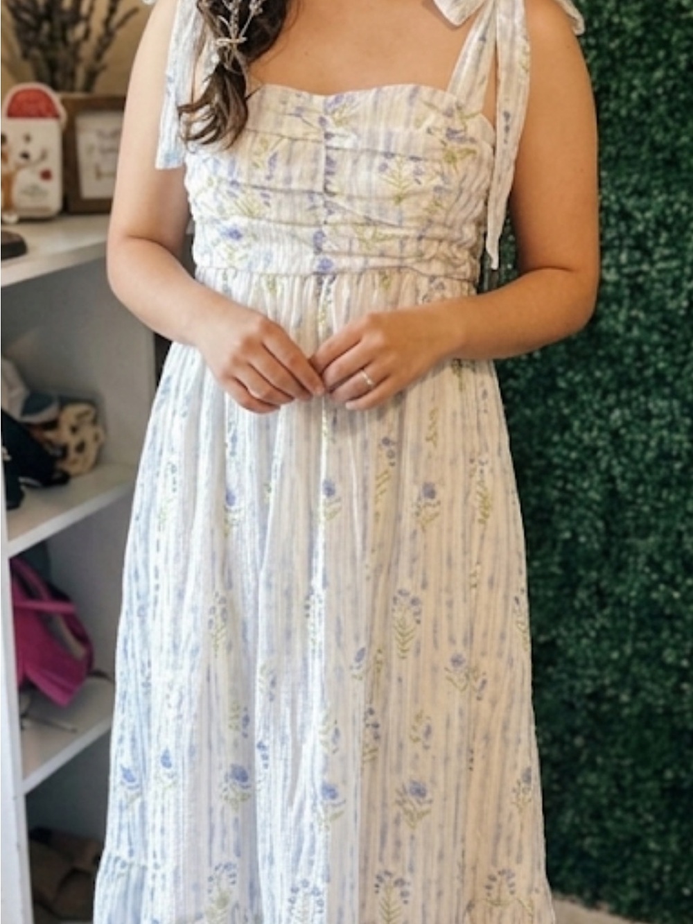 Women's Light Blue Floral Maxi Dress with Tie Straps194